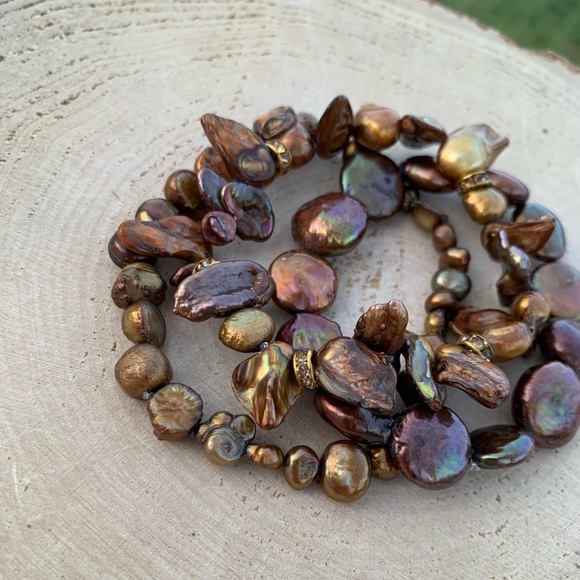 Natural Brown & Copper Cultured Baroque High Luster Freshwater Pearl Bracelets - Picture 15 of 15